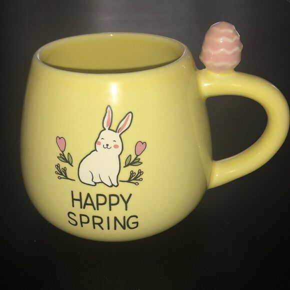 Eccolo happy spring Easter bunny rabbit pastel yellow mug with Easter egg - Picture 7 of 11
